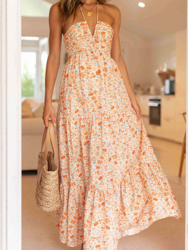 V Neck Spaghetti Strap Maternity Baby Shower Maxi Dress