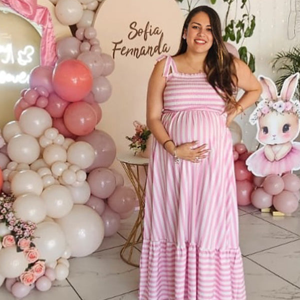 Smoked lace-up Striped Maternity Baby Shower Maxi Dress