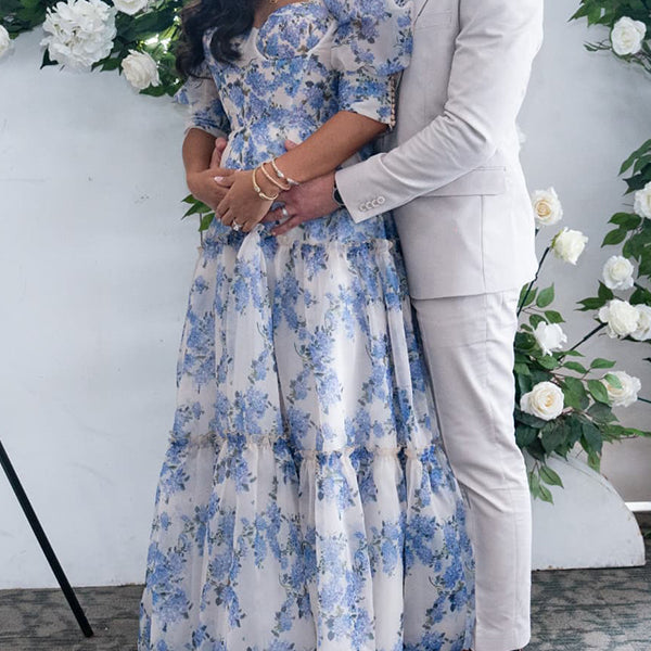 Off Shoulder Stamp Duty Maternity Baby Shower Maxi Dress