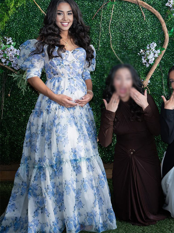 Off Shoulder Stamp Duty Maternity Baby Shower Maxi Dress