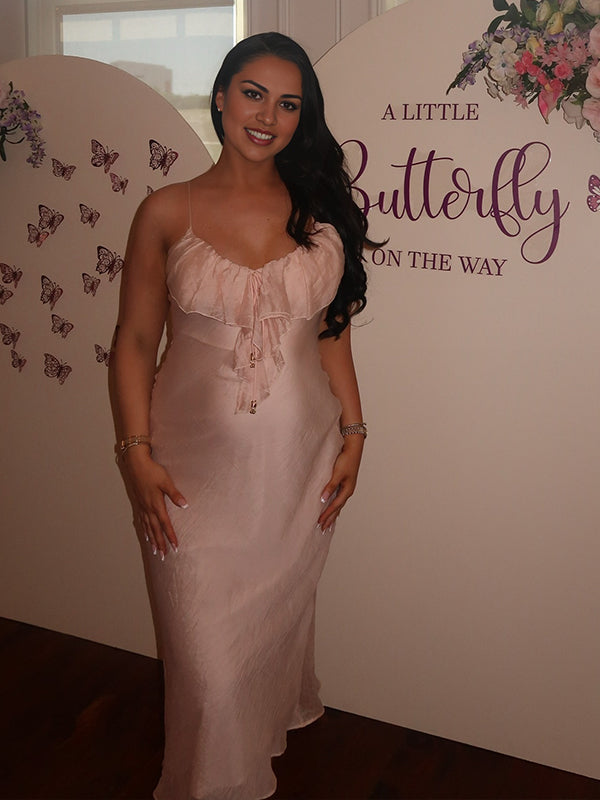 Pink V Neck Stromatolite Spaghetti Strap Maternity Baby Shower Maxi Dress