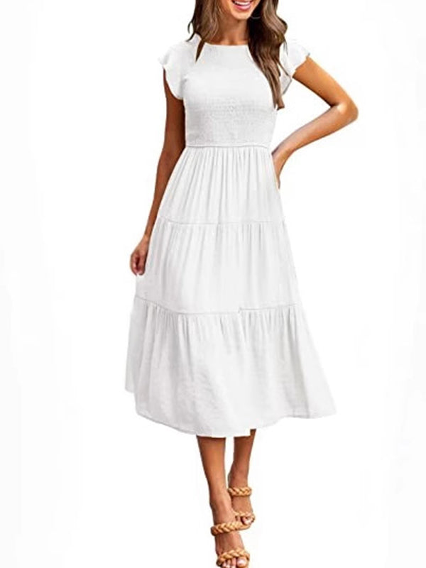 Round Neck Smoked Small Flightless Sleeve Maternity Photoshoot Maxi Dress