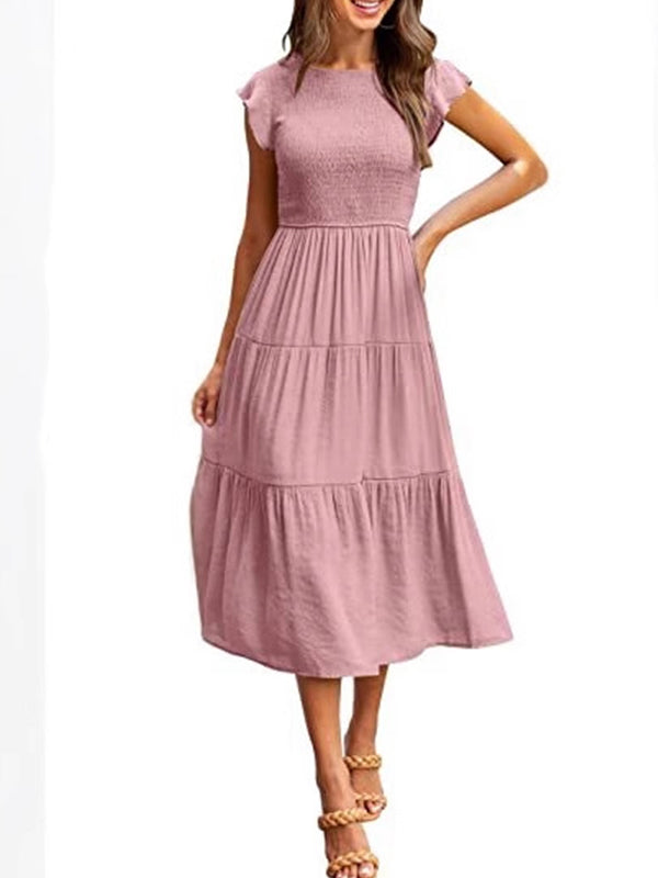 Round Neck Smoked Small Flightless Sleeve Maternity Photoshoot Maxi Dress