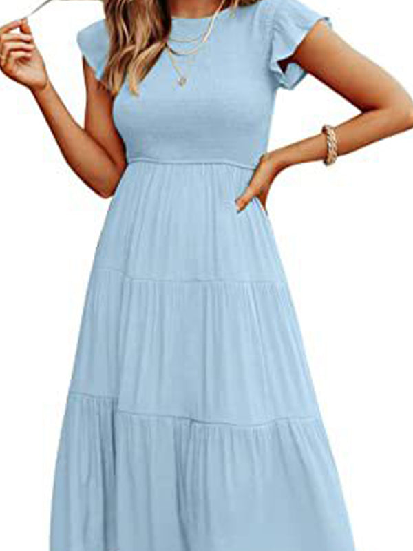Round Neck Smoked Small Flightless Sleeve Maternity Photoshoot Maxi Dress