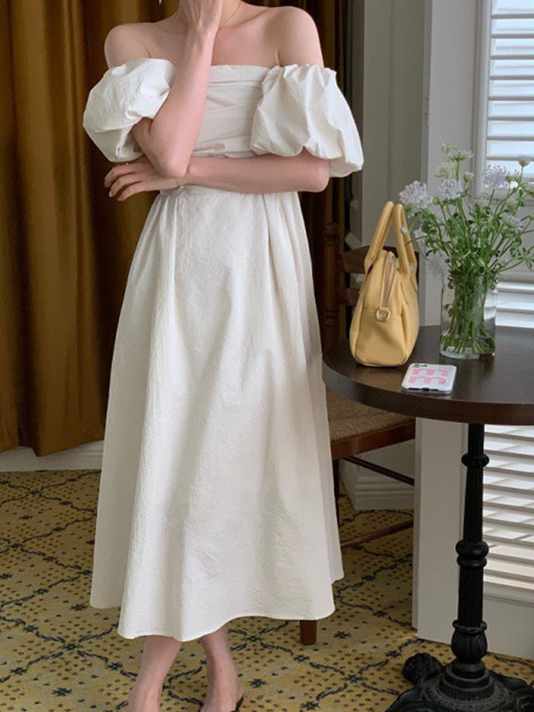 Off Shoulder Ruched Puff Sleeve Maternity Baby Shower Maxi Dress