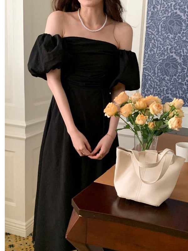 Off Shoulder Ruched Puff Sleeve Maternity Baby Shower Maxi Dress