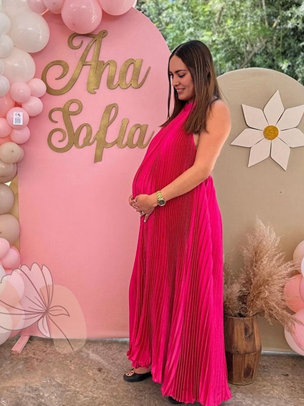 Rose Carmine Ruched Plus Size Maternity Baby Shower Maxi Dress