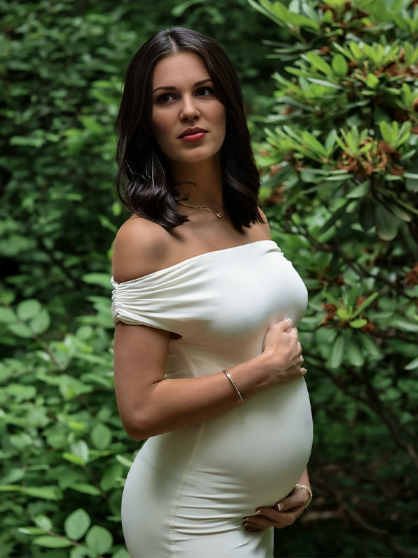 White Off Shoulder Buckle Mermaid Photoshoot Maternity Maxi Dress
