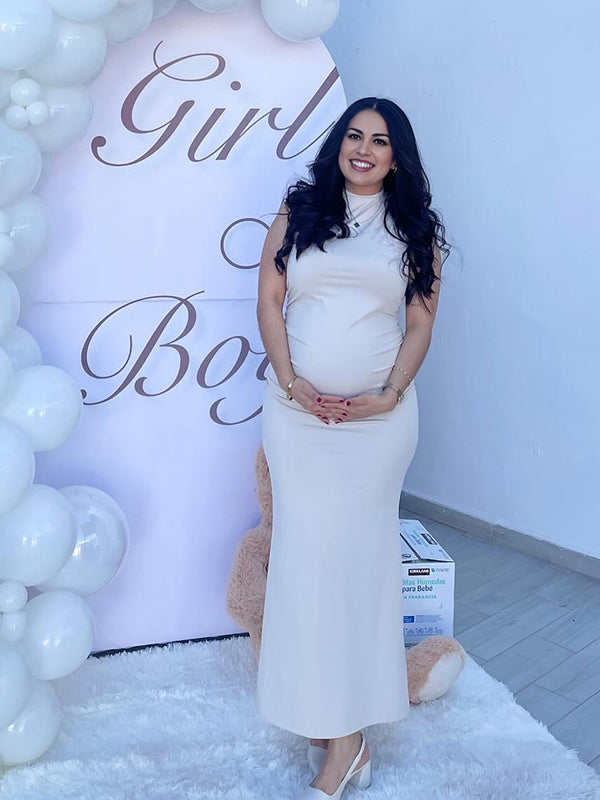 High Neck Ruched Maternity Baby Shower Maxi Dress
