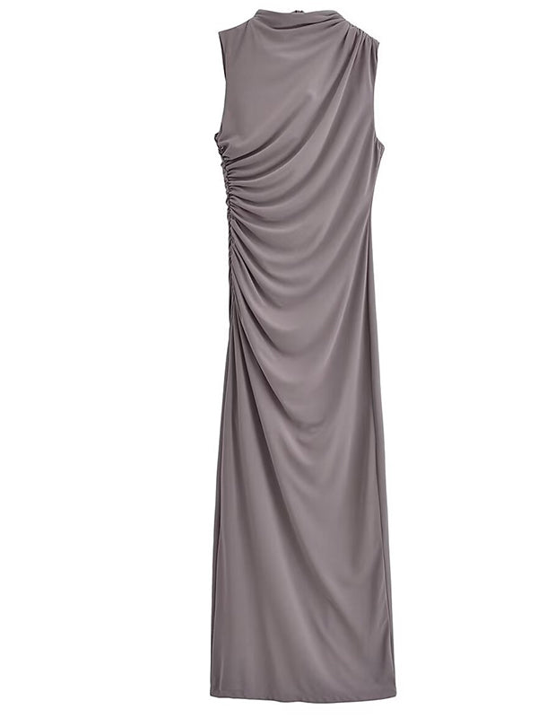 High Neck Ruched Maternity Baby Shower Maxi Dress