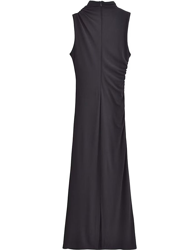 High Neck Ruched Maternity Baby Shower Maxi Dress