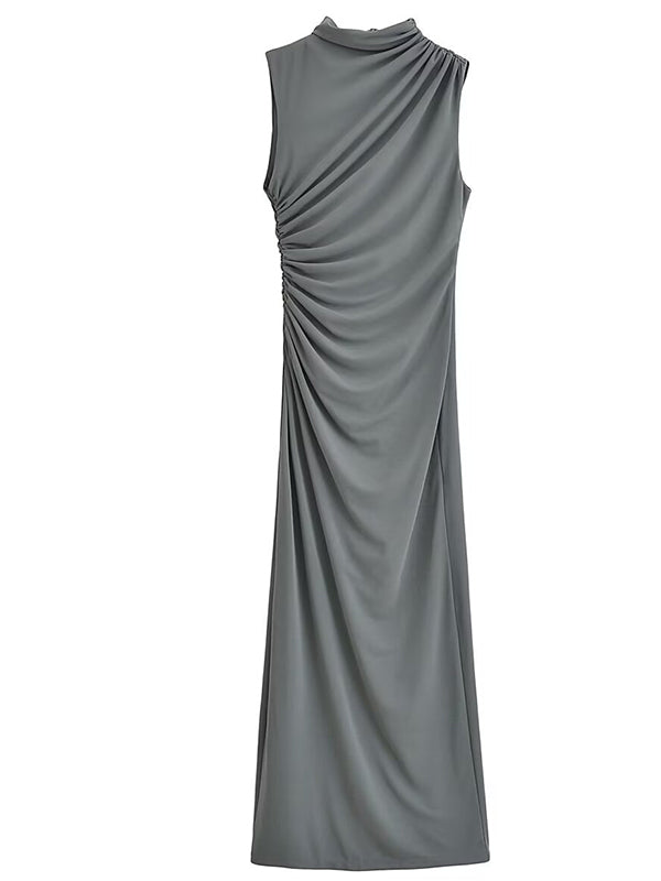 High Neck Ruched Maternity Baby Shower Maxi Dress