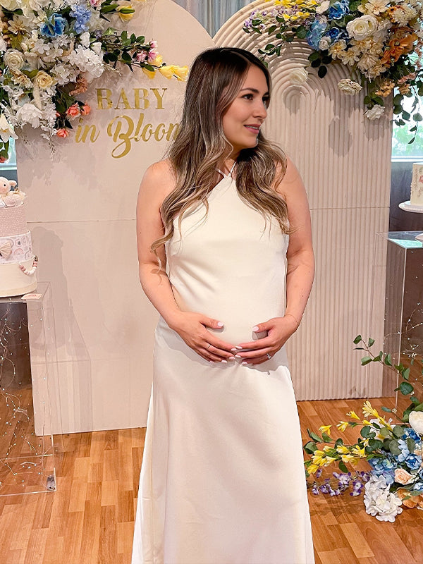 Halter Neck Backless Maternity Baby Shower Maxi Dress
