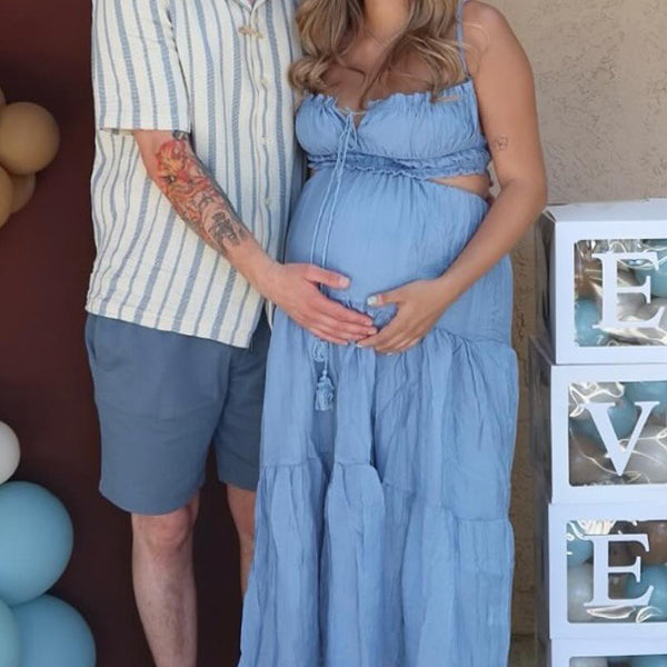 Blue Spaghetti Strap lace-up Boho Maternity Baby Shower Maxi Dress