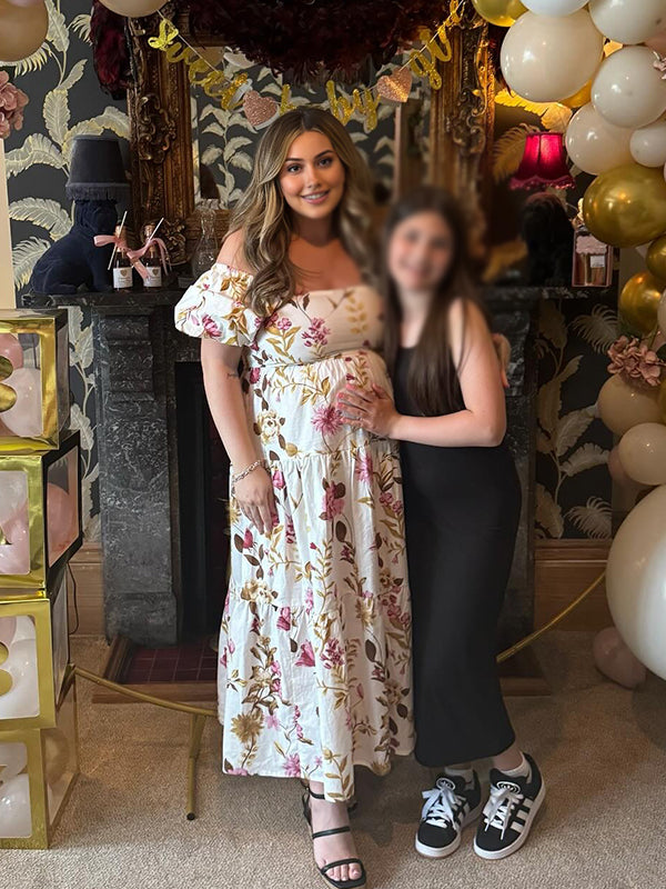 Square Neck Smoked Stamp Duty Maternity Baby Shower Maxi Dress