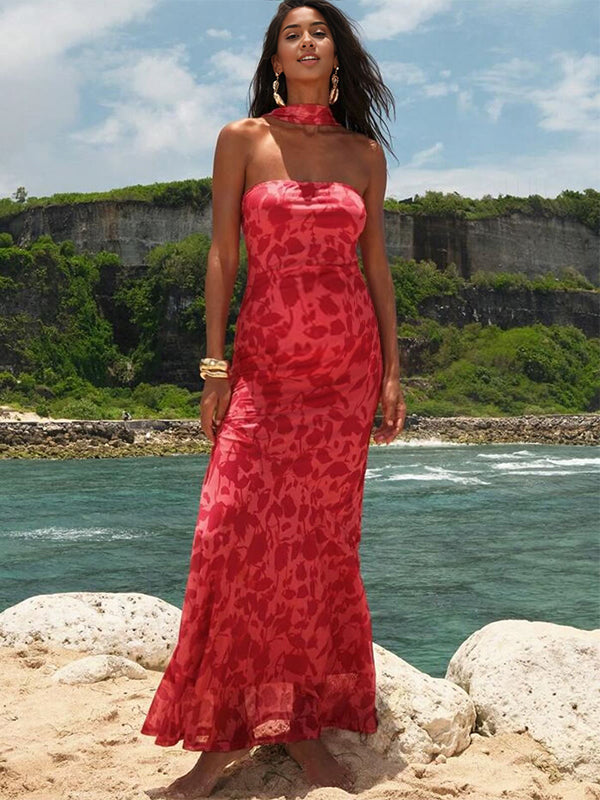 Watermelon Red Leopard Wrap Mermaid Banquet Maternity Maxi Dress