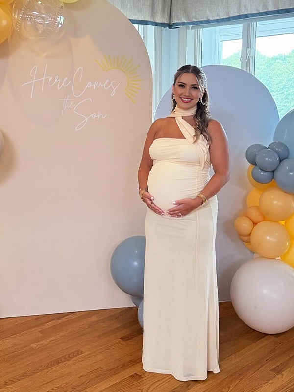 Yellow Wrap Ruched Mermaid Baby Shower Maternity Maxi Dress