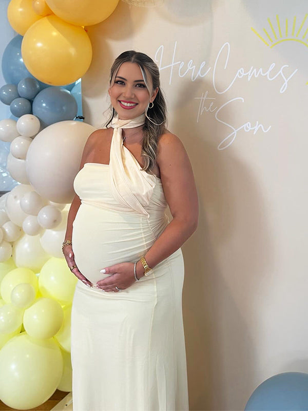 Yellow Wrap Ruched Mermaid Baby Shower Maternity Maxi Dress