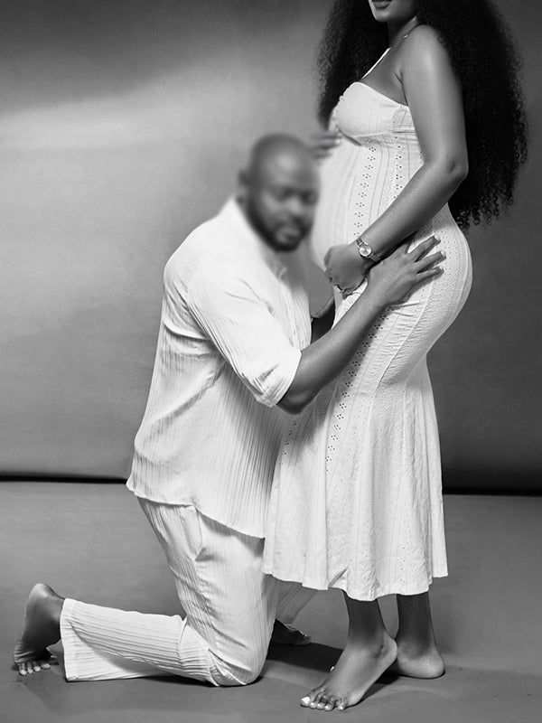 White Halter Neck High Waisted Skeleton Maternity Photoshoot Maxi Dress