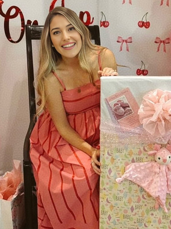 Watermelon Red Spaghetti Strap Striped Maternity Baby Shower Maxi Dress