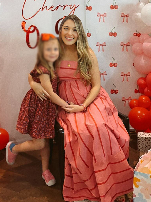 Watermelon Red Spaghetti Strap Striped Maternity Baby Shower Maxi Dress