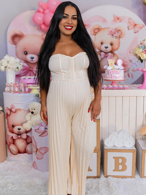 Pleated Backless High Waisted Maternity Baby Shower Maxi Dress