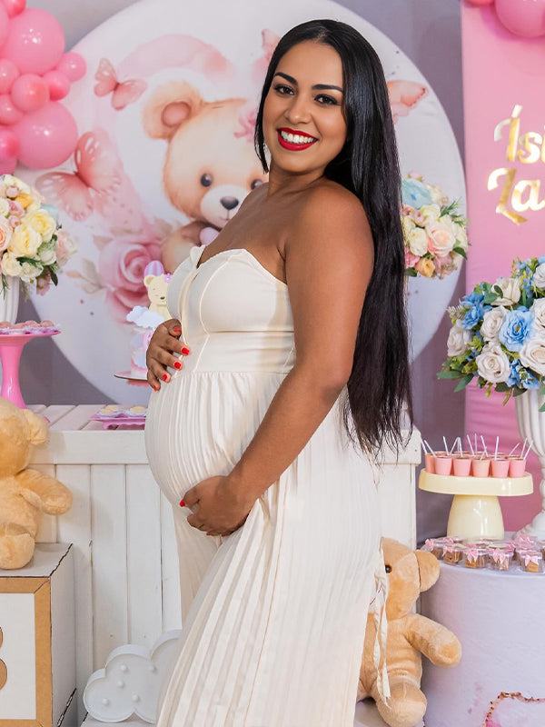 Pleated Backless High Waisted Maternity Baby Shower Maxi Dress