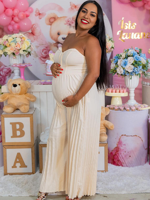 Pleated Backless High Waisted Maternity Baby Shower Maxi Dress