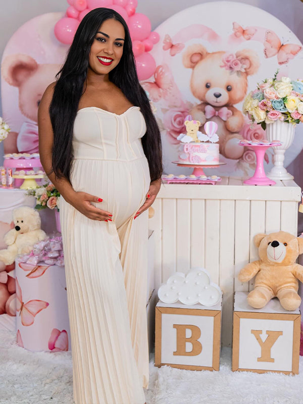 Pleated Backless High Waisted Maternity Baby Shower Maxi Dress