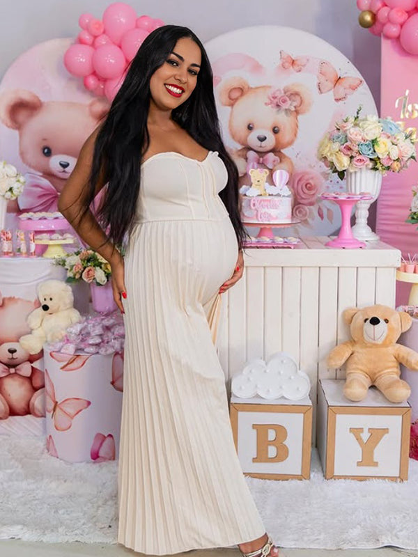 Pleated Backless High Waisted Maternity Baby Shower Maxi Dress