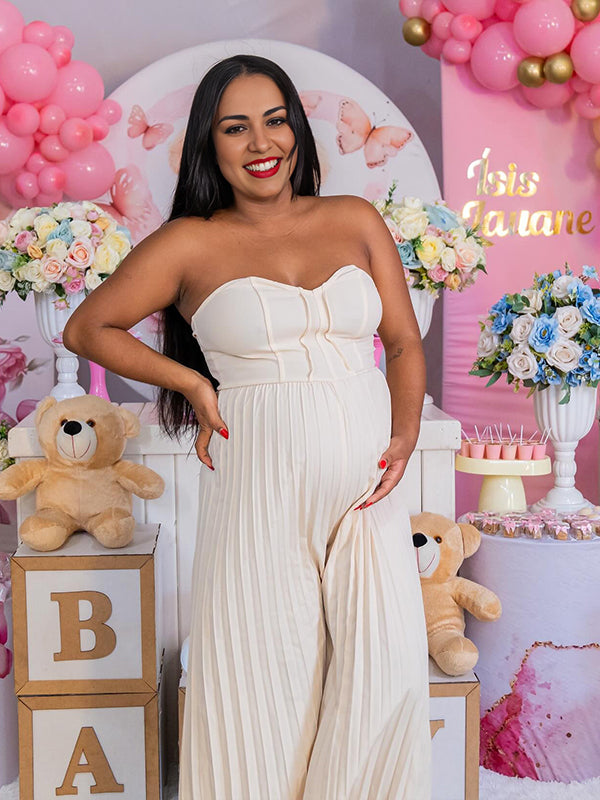Pleated Backless High Waisted Maternity Baby Shower Maxi Dress