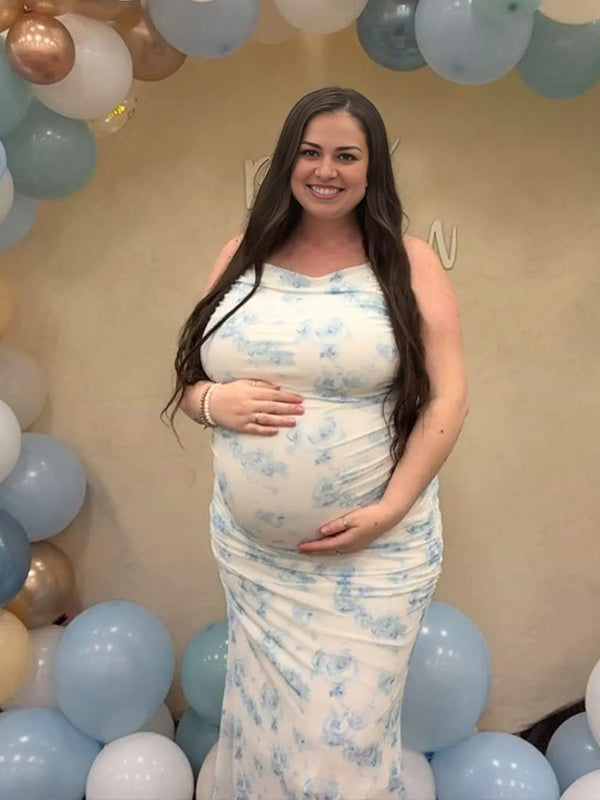 Stamp Duty Spaghetti Strap Maternity Baby Shower Maxi Dress