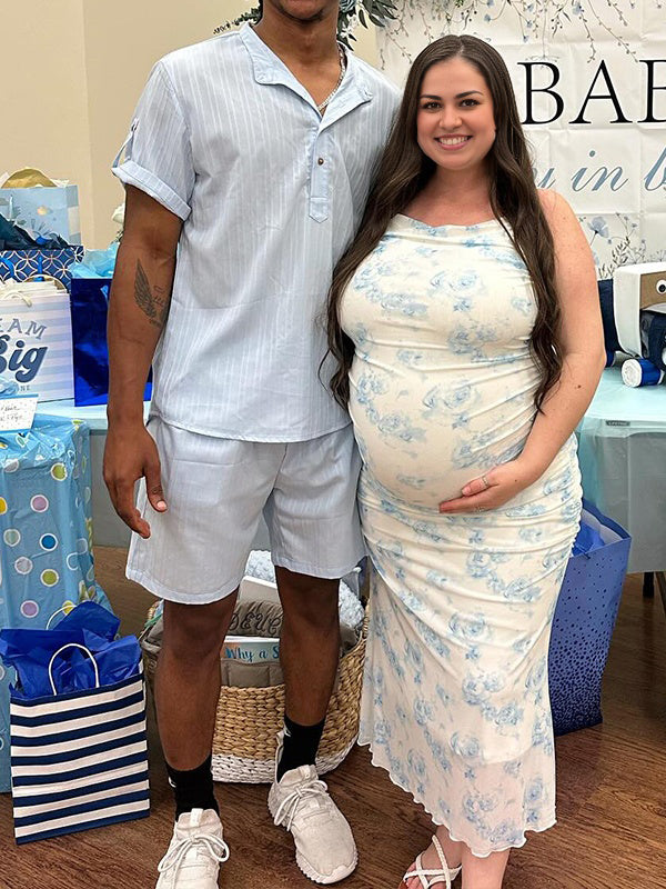 Stamp Duty Spaghetti Strap Maternity Baby Shower Maxi Dress