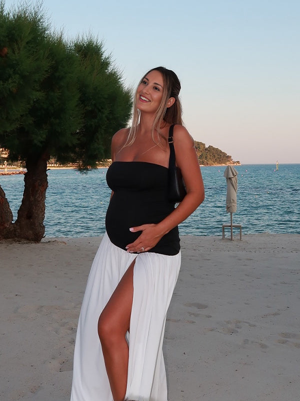 Wrap Side Slit Backless Flowy Vacation Maternity Maxi Dress