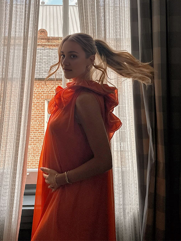 Orange One Shoulder Ruffle Flowy Baby Shower Maternity Maxi Dress