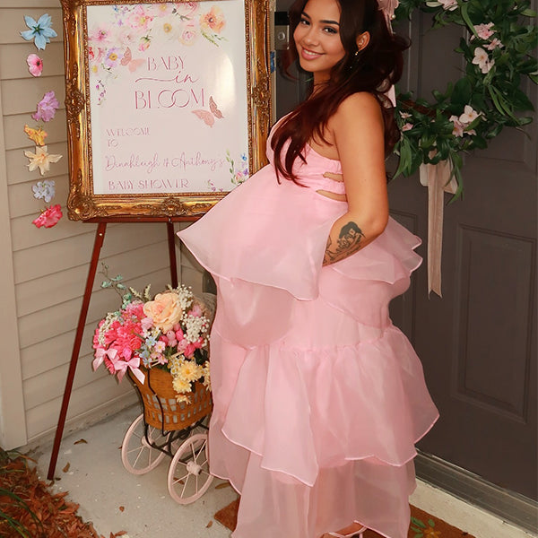 Pink Tulle Tutu Backless Baby Girl Shower Maternity Maxi Dress