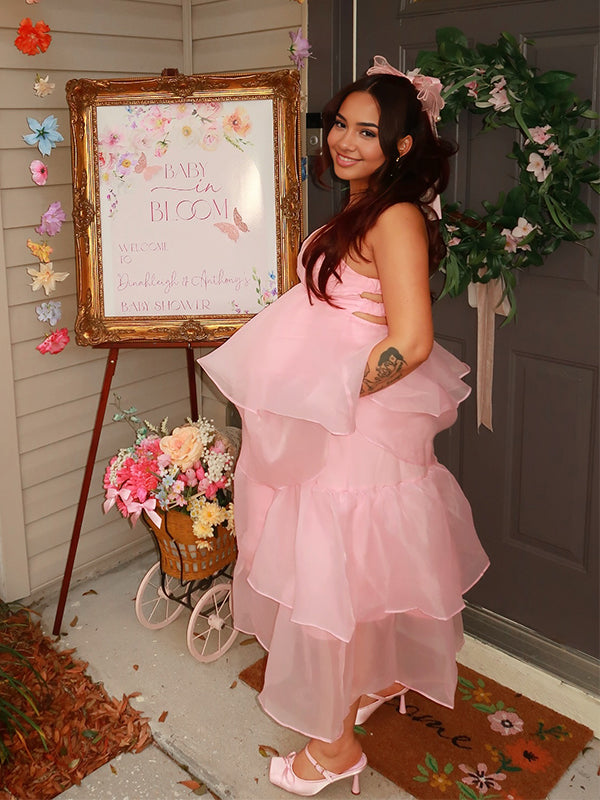 Pink Tulle Tutu Backless Baby Girl Shower Maternity Maxi Dress