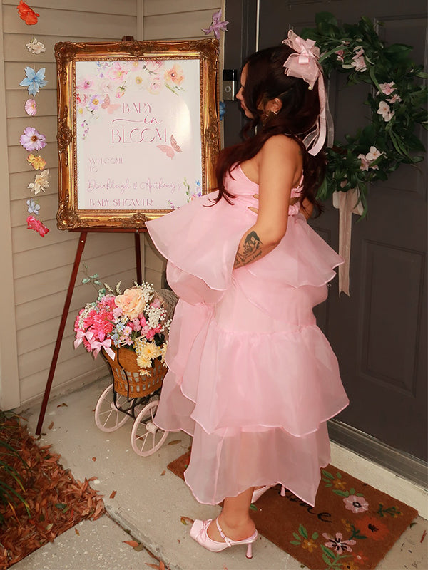 Pink Tulle Tutu Backless Baby Girl Shower Maternity Maxi Dress