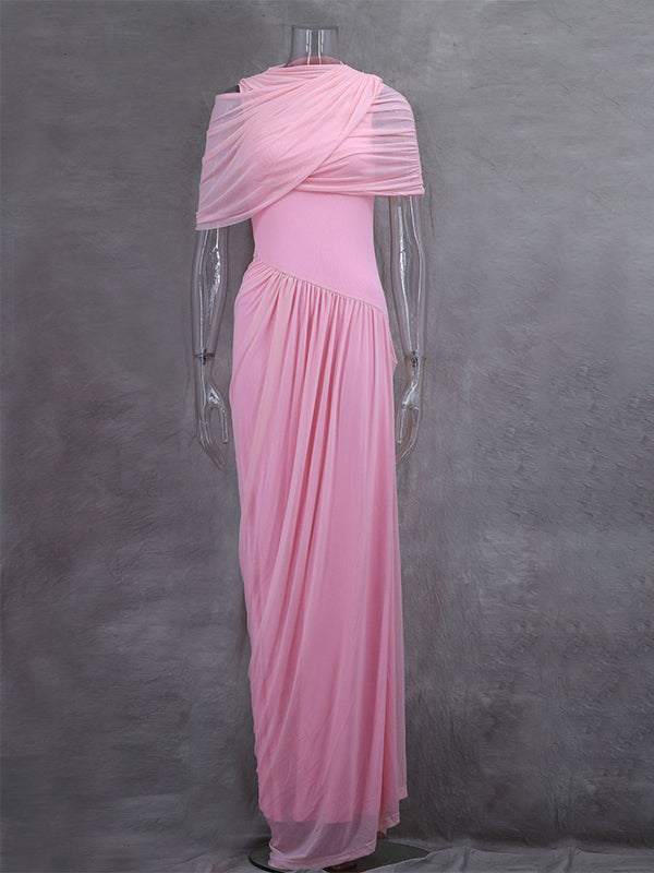 Light Blue Ruched Irregular Neck Baby Shower Maternity Maxi Dress