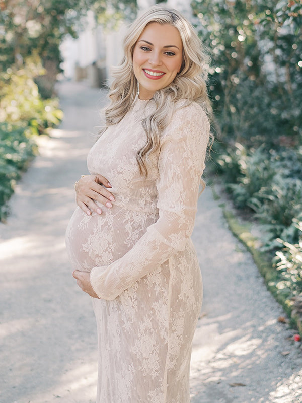 Momsmood White Lace Ruffle Mermaid Elegant Maternity Maxi Dress