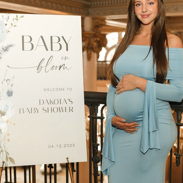 Momsmood Off Shoulder Flutter Sleeve Maternity Baby Shower Maxi Dress