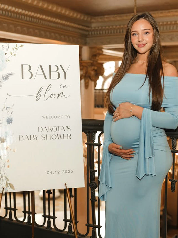 Momsmood Off Shoulder Flutter Sleeve Maternity Baby Shower Maxi Dress