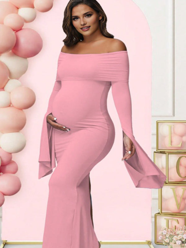 Momsmood Off Shoulder Flutter Sleeve Maternity Baby Shower Maxi Dress