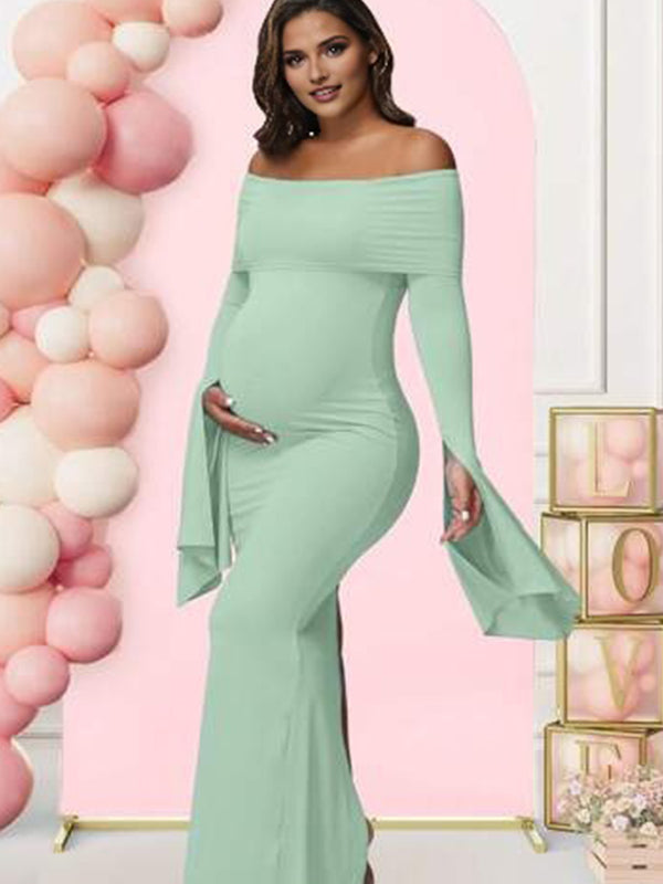 Momsmood Off Shoulder Flutter Sleeve Maternity Baby Shower Maxi Dress
