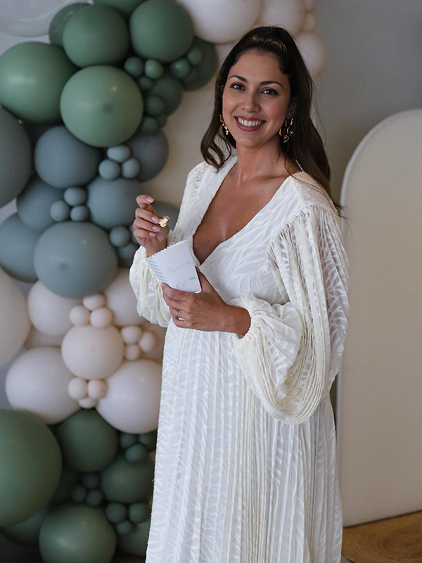 Momsmood Cream White Ruched Backless Big Swing Maternity Maxi Dress