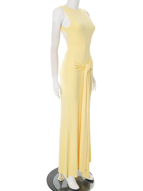 Momsmood Ruched Wrap Knot Backless Maternity Maxi Dress