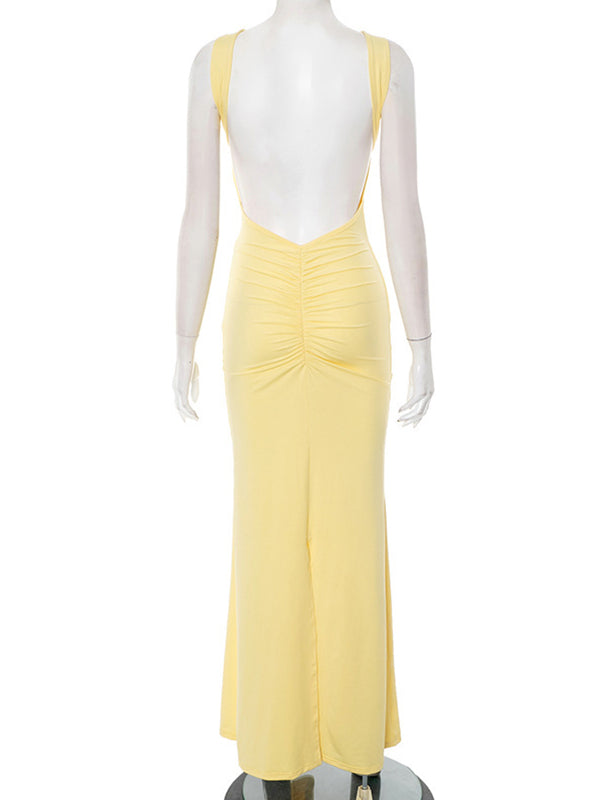 Momsmood Ruched Wrap Knot Backless Maternity Maxi Dress
