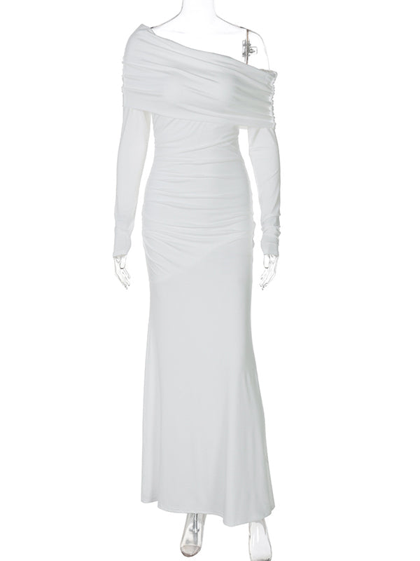 Momsmood White Off Shoulder Ruched Mermaid Maternity Maxi Dress