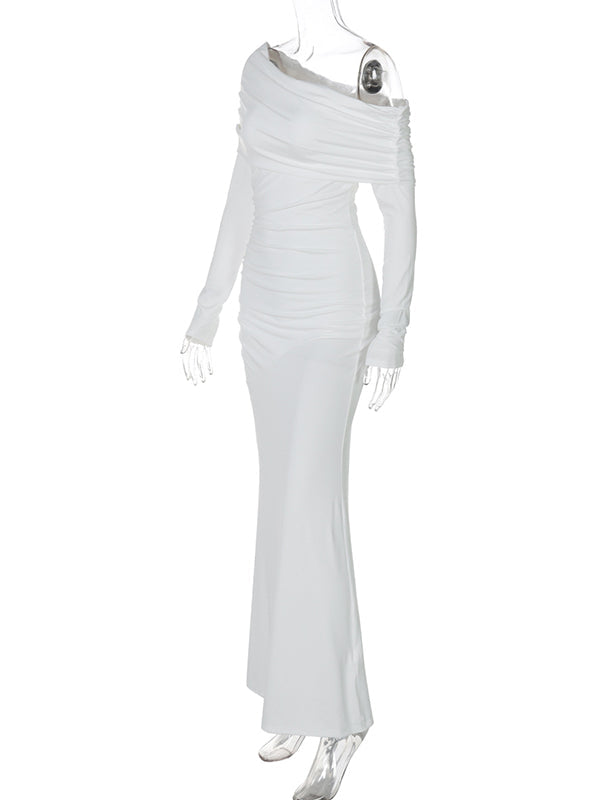 Momsmood White Off Shoulder Ruched Mermaid Maternity Maxi Dress