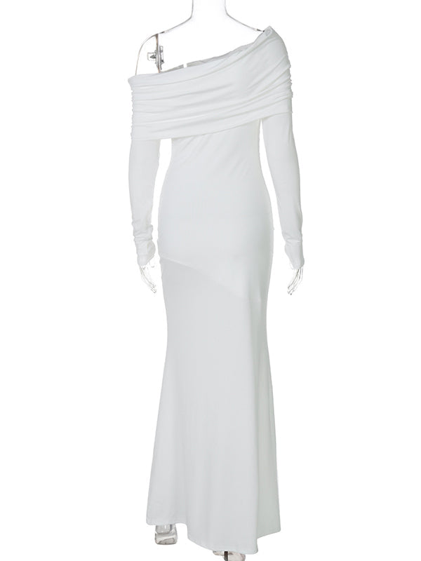 Momsmood White Off Shoulder Ruched Mermaid Maternity Maxi Dress